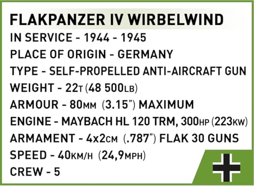 COBI 2593 Flakpanzer IV Wirbelwind Scale 1:28 1195/1f