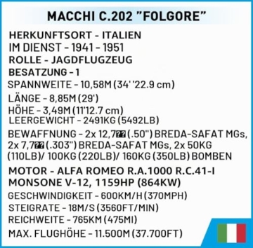 COBI Macchi MC.202 Folgore, 10.4 inches, Neutrale Farben (Grau, Braun, Grün), Dunkelgrün - 9