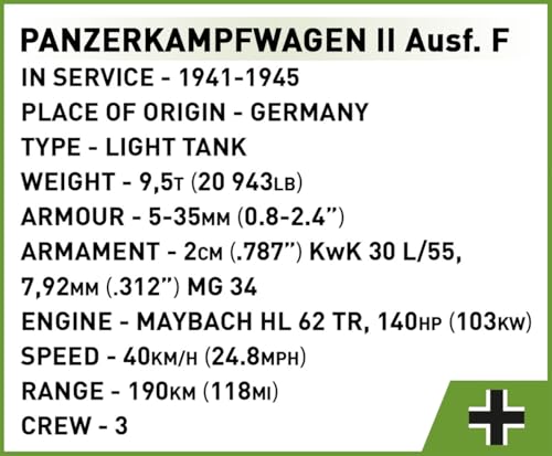 COBI Panzerkampfwagen II Ausf. F – Deutscher leichter Panzer im Maßstab 1:28 (COBI-2597)