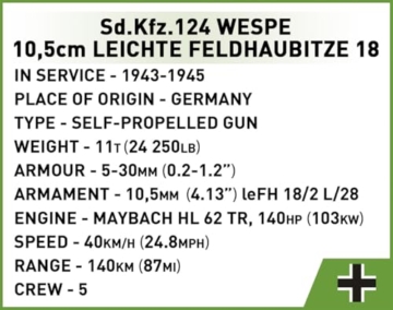 COBI Sd.Kfz. 124 WESPE Executive, Grün, Braun, Schwarz, 3.5 inch x 7.3 inch - 14