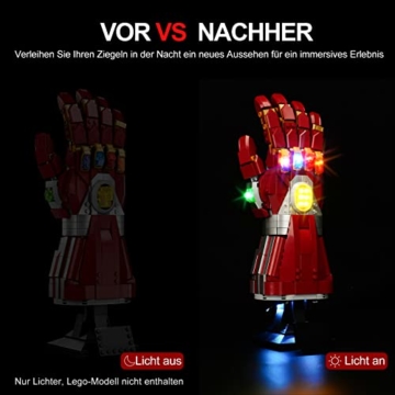 cooldac Licht-Kit für Lego Marvel 76223 Iron Mans Nano Handschuh Modell, Led Beleuchtungs Set Kompatibel mit Lego Iron Man Infinity Handschuh, Fernbedienung (nur Lichter, Keine Lego-Modelle) - 3