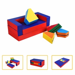 COSTWAY 4 in 1 Kindersofa & Kindertisch & Bett & Puzzle Matraze aus 8 Schaumstoffbausteine, Spielsofa, Kindersessel, Spielmatraze für Kinder im Vorschulalter, Babys und Schulkinder (Bunt) - 1