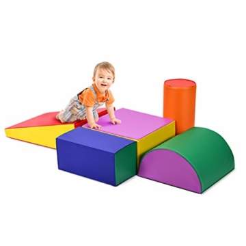 COSTWAY 5 TLG. Schaumstoffbausteine, Riesenbausteine zum Toben und Klettern, Softbausteine aus Schaumstoff, Großbausteine Mehrfarbig, Bauklötze für Babys und Kleinkinder (Modell 1) - 1
