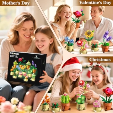 CUBIMANA 12 Blumen Botanical Mini Bausätze Spielzeug – 1697 Stück Kunstblumen Bonsai 3,6MM Klemmbausteine Set für Büro Heimdekor, Flowers Baustein Kreatives Bauprojekt für Erwachsene Kinder 10+ - 7