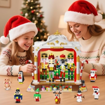 CUBIMANA 2025 Weihnachtliches Theater Bausteine mit Licht – 1690 Teile 3,6 mm Mini Spielzeug mit 4 festlichen Spielzeugsoldaten & 8 Minifiguren, Baum & Zug für Erwachsene - 2