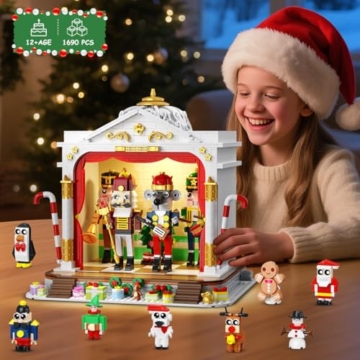 CUBIMANA 2025 Weihnachtliches Theater Bausteine mit Licht – 1690 Teile 3,6 mm Mini Spielzeug mit 4 festlichen Spielzeugsoldaten & 8 Minifiguren, Baum & Zug für Erwachsene - 4