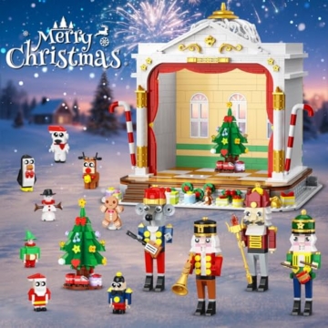 CUBIMANA 2025 Weihnachtliches Theater Bausteine mit Licht – 1690 Teile 3,6 mm Mini Spielzeug mit 4 festlichen Spielzeugsoldaten & 8 Minifiguren, Baum & Zug für Erwachsene - 9
