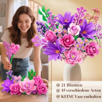 CUBIMANA 21 Blumen Blumenstrauß Bauset mit Licht für Erwachsene Mädche 12+ - 6