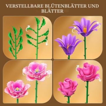 CUBIMANA 21 Blumen Blumenstrauß Bauset mit Licht für Erwachsene Mädche 12+ - 9