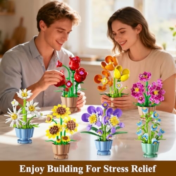 CUBIMANA 9 Blumen Bausatz 3,6MM Mini Bausteine Botanicals Collection Bausteinspielzeug, Künstliche Blumenpflanzen Bauset für Home Büro Deko, Geschenk für Erwachsene Kinder Mädchen ab 12+(1362 Stück) - 2