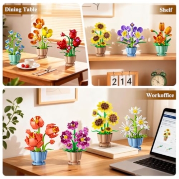 CUBIMANA 9 Blumen Bausatz 3,6MM Mini Bausteine Botanicals Collection Bausteinspielzeug, Künstliche Blumenpflanzen Bauset für Home Büro Deko, Geschenk für Erwachsene Kinder Mädchen ab 12+(1362 Stück) - 3