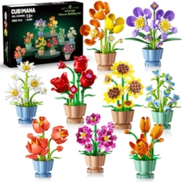 CUBIMANA 9 Blumen Bausatz 3,6MM Mini Bausteine Botanicals Collection Bausteinspielzeug, Künstliche Blumenpflanzen Bauset für Home Büro Deko, Geschenk für Erwachsene Kinder Mädchen ab 12+(1362 Stück) - 1