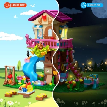 CUBIMANA Baumhaus-Bauspielzeug mit LED-Licht – 618 Stück Baumhaus-Bausteinset, 3-stöckiges Hausbauset mit Rutsche und Aufklebern, Geschenk Spielzeug für Kinder, Mädchen Jungen ab 6 7 8 9 10 11+ Jahren - 7