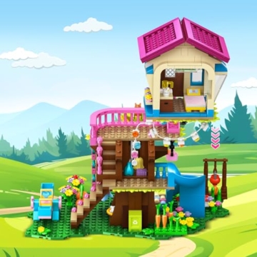 CUBIMANA Baumhaus-Bauspielzeug mit LED-Licht – 618 Stück Baumhaus-Bausteinset, 3-stöckiges Hausbauset mit Rutsche und Aufklebern, Geschenk Spielzeug für Kinder, Mädchen Jungen ab 6 7 8 9 10 11+ Jahren - 8