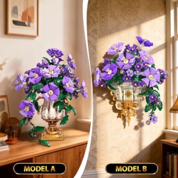 CUBIMANA Blumen-Bauset mit Vase - 2-in-1 Prunkwinden-Bonsai-Bausteine, Pflanzenarrangement, Vintage-Wandblumentöpfe, Heimdekoration, Geschenk zum Valentinstag, Erwachsene ab 12 Jahren (1136 Teile) - 2