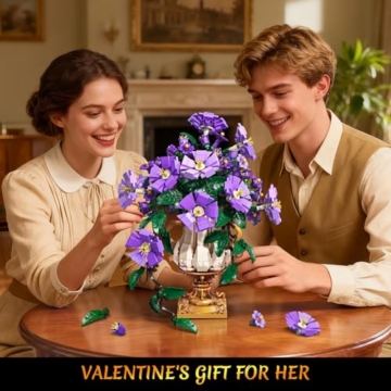 CUBIMANA Blumen-Bauset mit Vase - 2-in-1 Prunkwinden-Bonsai-Bausteine, Pflanzenarrangement, Vintage-Wandblumentöpfe, Heimdekoration, Geschenk zum Valentinstag, Erwachsene ab 12 Jahren (1136 Teile) - 3