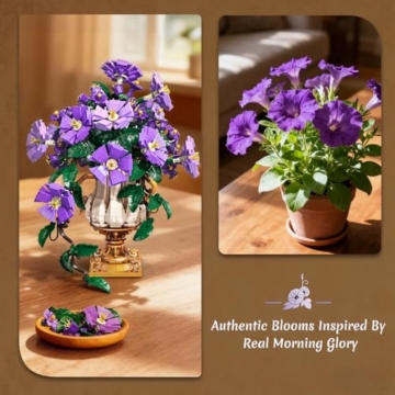 CUBIMANA Blumen-Bauset mit Vase - 2-in-1 Prunkwinden-Bonsai-Bausteine, Pflanzenarrangement, Vintage-Wandblumentöpfe, Heimdekoration, Geschenk zum Valentinstag, Erwachsene ab 12 Jahren (1136 Teile) - 7