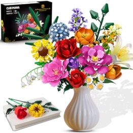 CUBIMANA Blumenstrauß-Bausatz – 1000 Teiles Blumenstrauß-Set, Botanische Geschenk zum Valentinstag für Sie und Ihn, 15 Künstliche Blumen Bausteine Heimdekoration für Erwachsene 6+ Mädchen Geburtstag - 1