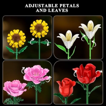 CUBIMANA Blumenstrauß-Bausatz – 1000 Teiles Blumenstrauß-Set, Botanische Geschenk zum Valentinstag für Sie und Ihn, 15 Künstliche Blumen Bausteine Heimdekoration für Erwachsene 6+ Mädchen Geburtstag - 7