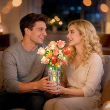CUBIMANA Blumenstrauß-Bausatz mit Vase und LED-Licht, 747pcs Mini-Rosen-Blumen-Bausteinspielzeug, Geschenke zum Valentinstag für Sie und Ihn, DIY-Kunstblumen-Dekoration für Zuhause und das Büro - 5