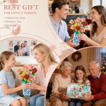 CUBIMANA Blumenstrauß-Bausatz mit Vase und LED-Licht, 747pcs Mini-Rosen-Blumen-Bausteinspielzeug, Geschenke zum Valentinstag für Sie und Ihn, DIY-Kunstblumen-Dekoration für Zuhause und das Büro - 9