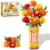CUBIMANA Blumenstrauß-Bausatz mit Vase und LED-Licht, Gelbe, Orange und Rote Rosen, 3,6 mm, Mini-Botanik-Bauspielzeug, Geschenke für Freunde, künstliche Blumen für Büro, Heimdekoration und Ausstellung - 1