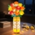 CUBIMANA Blumenstrauß-Bausatz mit Vase und LED-Licht, Gelbe, Orange und Rote Rosen, 3,6 mm, Mini-Botanik-Bauspielzeug, Geschenke für Freunde, künstliche Blumen für Büro, Heimdekoration und Ausstellung - 7