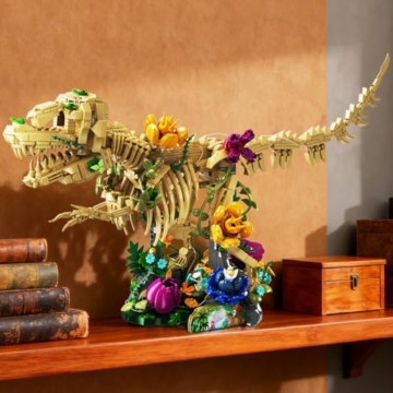 CUBIMANA Dinosaurier-Fossilien-Blumen-Bauspielzeug Set mit Licht, 1185 PCS Dino-Botanik-Bauset für Erwachsene, Skelett-Modellbausatz für Heimdekoration Ausstellung, Geschenk für Erwachsene Jugendliche - 2