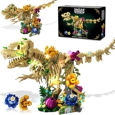 CUBIMANA Dinosaurier-Fossilien-Blumen-Bauspielzeug Set mit Licht, 1185 PCS Dino-Botanik-Bauset für Erwachsene, Skelett-Modellbausatz für Heimdekoration Ausstellung, Geschenk für Erwachsene Jugendliche - 1