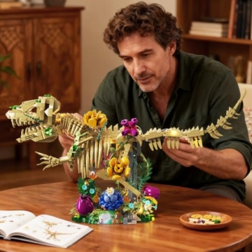 CUBIMANA Dinosaurier-Fossilien-Blumen-Bauspielzeug Set mit Licht, 1185 PCS Dino-Botanik-Bauset für Erwachsene, Skelett-Modellbausatz für Heimdekoration Ausstellung, Geschenk für Erwachsene Jugendliche - 3