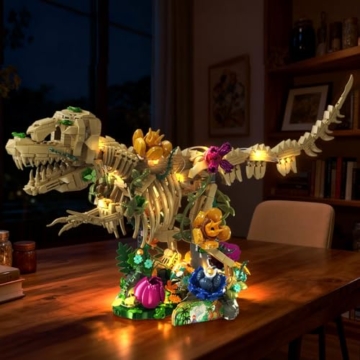 CUBIMANA Dinosaurier-Fossilien-Blumen-Bauspielzeug Set mit Licht, 1185 PCS Dino-Botanik-Bauset für Erwachsene, Skelett-Modellbausatz für Heimdekoration Ausstellung, Geschenk für Erwachsene Jugendliche - 4