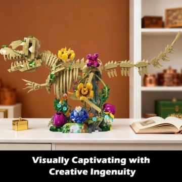 CUBIMANA Dinosaurier-Fossilien-Blumen-Bauspielzeug Set mit Licht, 1185 PCS Dino-Botanik-Bauset für Erwachsene, Skelett-Modellbausatz für Heimdekoration Ausstellung, Geschenk für Erwachsene Jugendliche - 5