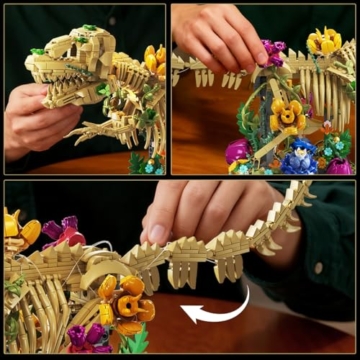 CUBIMANA Dinosaurier-Fossilien-Blumen-Bauspielzeug Set mit Licht, 1185 PCS Dino-Botanik-Bauset für Erwachsene, Skelett-Modellbausatz für Heimdekoration Ausstellung, Geschenk für Erwachsene Jugendliche - 6