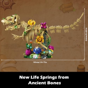 CUBIMANA Dinosaurier-Fossilien-Blumen-Bauspielzeug Set mit Licht, 1185 PCS Dino-Botanik-Bauset für Erwachsene, Skelett-Modellbausatz für Heimdekoration Ausstellung, Geschenk für Erwachsene Jugendliche - 8