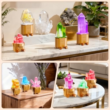 CUBIMANA Erwachsene Mineraliensammlung Blumen 3.6MM Mini Bauspielzeug mit LED Licht, 9 Pack Kristalle Bonsai Baukasten für Zuhause Büro, 1170PCS Weihnachts Klemmbausteine für Erwachsene Kinder 14+ - 3