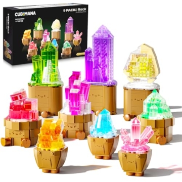 CUBIMANA Erwachsene Mineraliensammlung Blumen 3.6MM Mini Bauspielzeug mit LED Licht, 9 Pack Kristalle Bonsai Baukasten für Zuhause Büro, 1170PCS Weihnachts Klemmbausteine für Erwachsene Kinder 14+ - 1