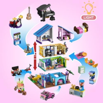 CUBIMANA Friends Mädchen Haus Bauspielzeug mit LED Licht - Freunde Villa Bausteine mit Rutsche und Auto, 1317PCS Häuser Baukasten Weihnachten Geburtstags Geschenk für Mädchen Jungen Kinder ab 6+ Jahre - 3