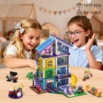 CUBIMANA Friends Mädchen Haus Bauspielzeug mit LED Licht - Freunde Villa Bausteine mit Rutsche und Auto, 1317PCS Häuser Baukasten Weihnachten Geburtstags Geschenk für Mädchen Jungen Kinder ab 6+ Jahre - 4