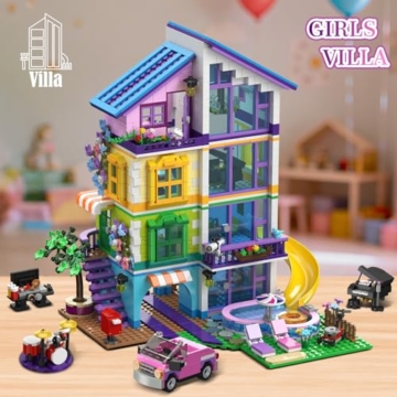 CUBIMANA Friends Mädchen Haus Bauspielzeug mit LED Licht - Freunde Villa Bausteine mit Rutsche und Auto, 1317PCS Häuser Baukasten Weihnachten Geburtstags Geschenk für Mädchen Jungen Kinder ab 6+ Jahre - 8