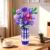 CUBIMANA Lila Rosen Blumen-Bauset mit Vase und LED-Licht, 17 Mini-Blumenstrauß-Bausteine, künstliche Blumen für Zuhause und Büro, Geschenk für Erwachsene, Frauen und Mädchen ab 12 Jahren - 2