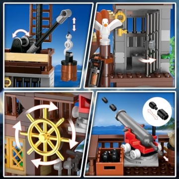 CUBIMANA Piraten Wharf Bauspielzeug mit Licht Piratenschiff - 3 Modi Piratenhafen Baustein 781 Stück Mittelalterliches Piratenhaus Klemmbausteine Bausteinset, Geschenk Set für Kinder Jungen 6+ - 7