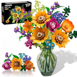 CUBIMANA Wildblumen-Blumenstrauß-Bausatz mit Lichtern – Wildblumen-Sammlung mit 18 Blumen botanische Bausteine Sonnenblume Rose Pflanzen Heimdekoration Geschenk für Erwachsene ab 12 Jahren (912 Teile) - 1