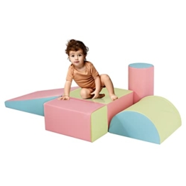 DREAMADE 5 TLG. Softbausteine für Kinder, Großbausteine Riesenbausteine zum Toben und Klettern, Schaumstoffbausteine für Kindergarten Kinderzimmer, Bauklötze aus PE und EPE (Rosa) - 1