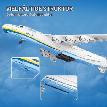 DUANT 39127 Technik 1:84 Antonov An-225 Mriya Klemmbausteine Bausatz, 5350 Teile groß Militär Transportflugzeug Flugzeugmodell für Sammler, Flugzeug Set für Erwachsene - 5
