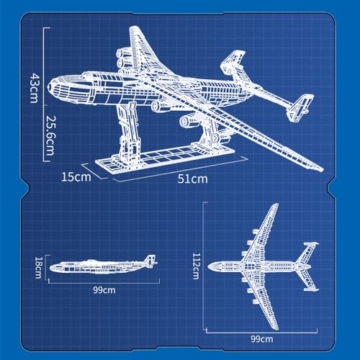 DUANT 39127 Technik 1:84 Antonov An-225 Mriya Klemmbausteine Bausatz, 5350 Teile groß Militär Transportflugzeug Flugzeugmodell für Sammler, Flugzeug Set für Erwachsene - 8