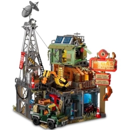 DUANT Doomsday Tankstellen-Baustein-Bauspielzeug, Straßenszenen-Serie Kreatives Haus, Dreistöckiges Gebäude mit Elementen wie weggeworfenen Containern und Alten mechanischen Armen. - 1