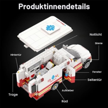 DUANT Krankenwagen Klemmbausteine Technik, Spielzeugautos der City Rescue Team Serie, Erste-Hilfe-Modell für Erwachsene, geeignet zum Sammeln und Ausstellen (39110) - 4