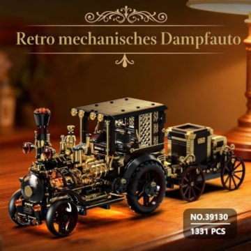 DUANT Retro mechanisches Dampfauto Klemmbausteine Technik, MOC-Oldtimer-Bausatz, Supercar-Spielzeugmodell, Bausteine für Erwachsene zum Sammeln von Autos(1-10) - 2