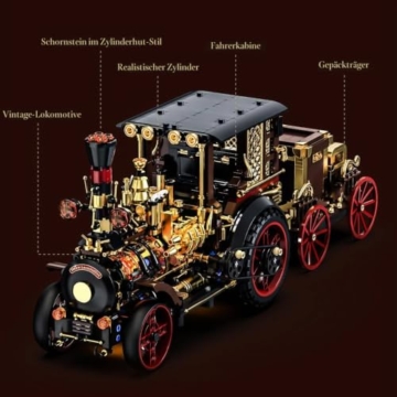 DUANT Retro mechanisches Dampfauto Klemmbausteine Technik, MOC-Oldtimer-Bausatz, Supercar-Spielzeugmodell, Bausteine für Erwachsene zum Sammeln von Autos(1-10) - 3