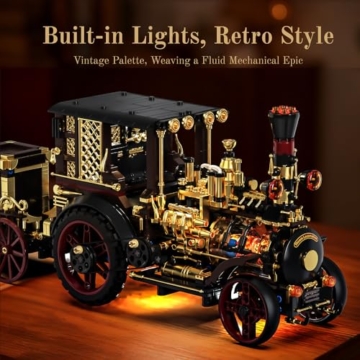 DUANT Retro mechanisches Dampfauto Klemmbausteine Technik, MOC-Oldtimer-Bausatz, Supercar-Spielzeugmodell, Bausteine für Erwachsene zum Sammeln von Autos(1-10) - 4